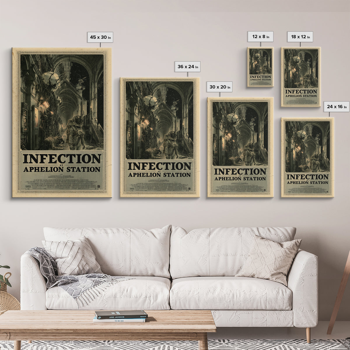 Infection At Aphelion Station, English Language Horror Movie Poster, Architectural Etching Art, Retro Horror Movie Art