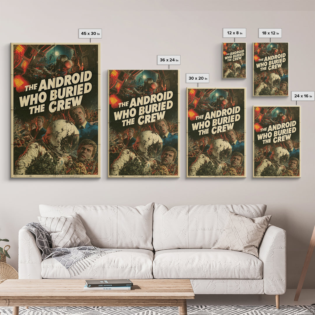 The Android Who Buried The Crew, English Language Horror Movie Poster, Giallo Horror Art, Gothic Cinema Wall Art, Canvas Print