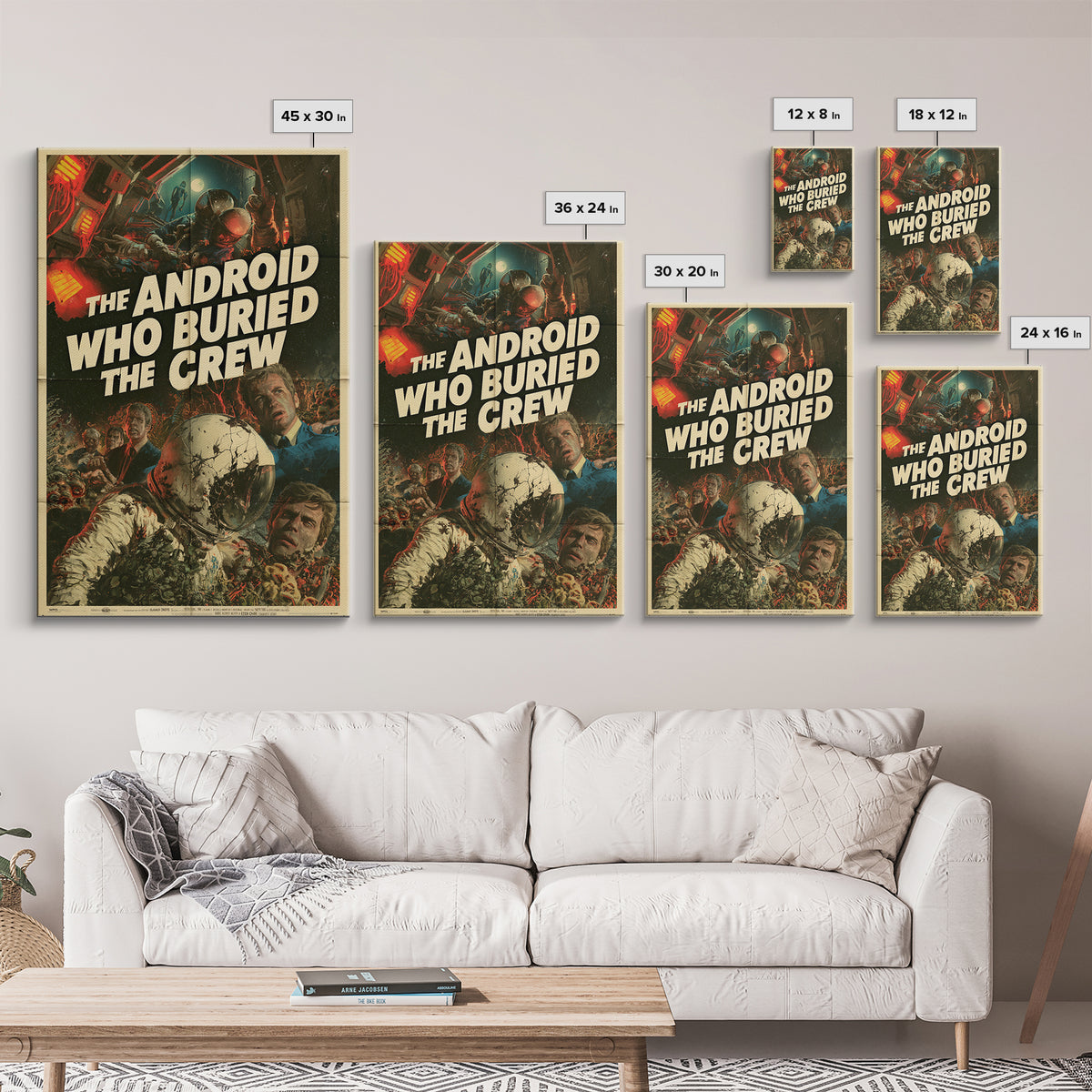 The Android Who Buried The Crew, English Language Horror Movie Poster, Giallo Horror Art, Gothic Cinema Wall Art, Canvas Print