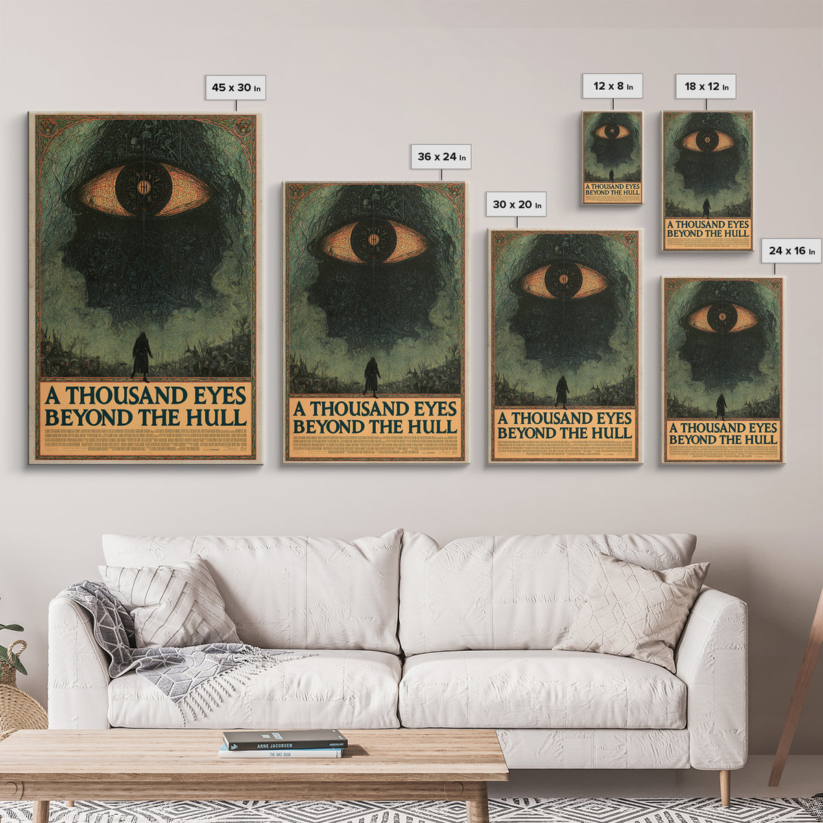 A Thousand Eyes Beyond The Hull, English Language Horror Movie Poster, Stained Glass Gothic Art, Classic Monster Poster, Canvas Print