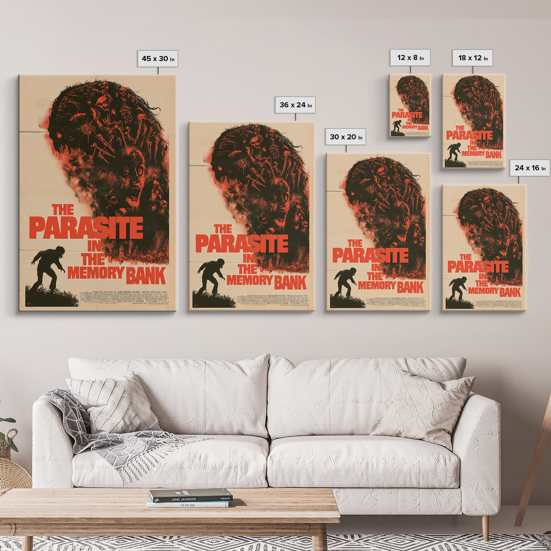 The Parasite In The Memory Bank, English Language Horror Movie Poster, 1970s Horror Art, Gothic Cinema Wall Art, Framed Canvas Print