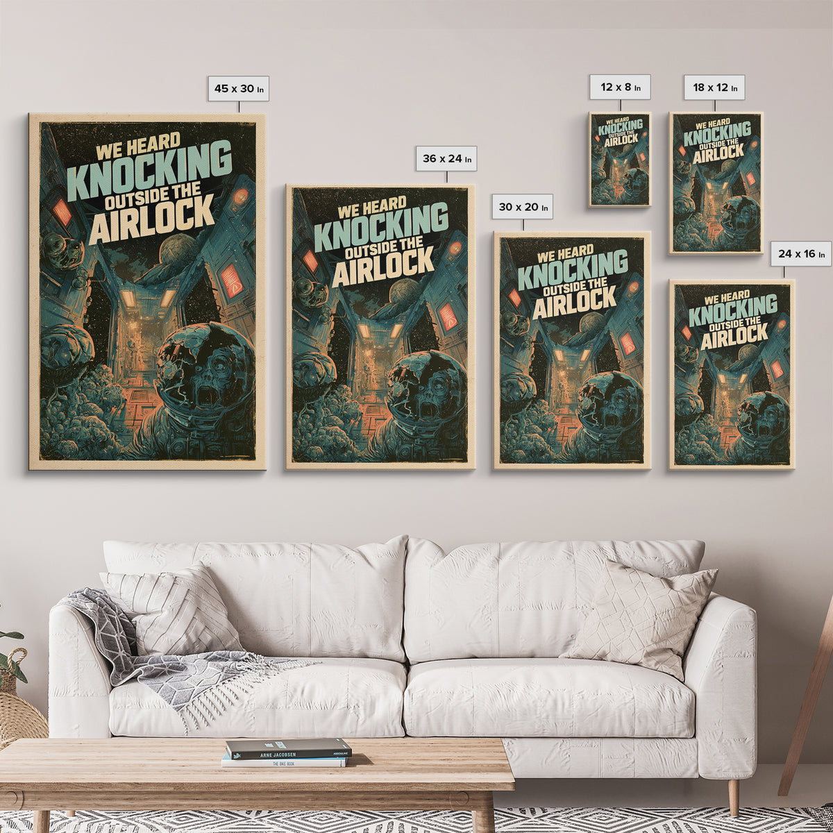We Heard Knocking Outside The Airlock, English Language Horror Movie Poster, Decadent Line Art, Classic Monster Poster