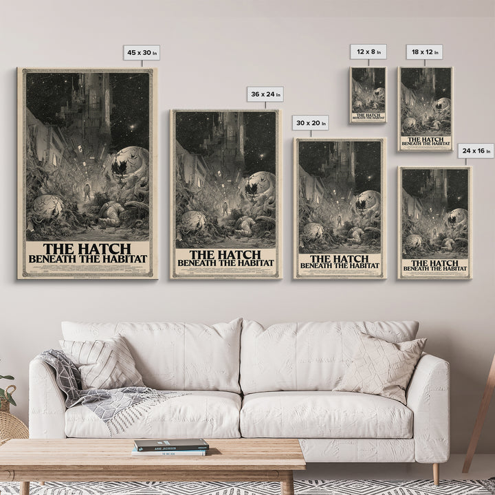 The Hatch Beneath The Habitat, English Language Horror Movie Poster, Gothic Engraving Art, Gothic Cinema Wall Art, Canvas Print