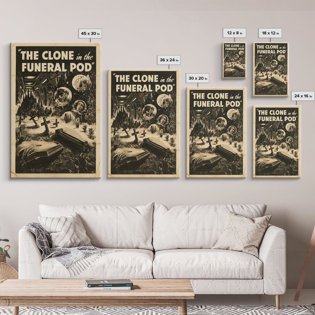 The Clone In The Funeral Pod, English Language Horror Movie Poster, 1930s Horror Art, Retro Horror Movie Art, Canvas Print