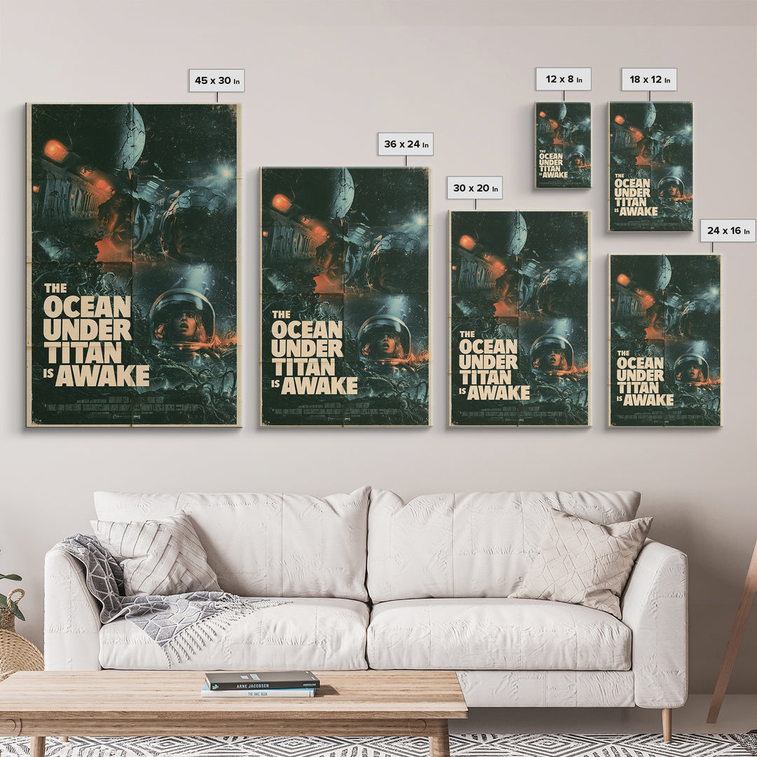 The Ocean Under Titan Is Awake, English Language Horror Movie Poster, 1970s Horror Art, Classic Monster Poster, Framed Canvas Print