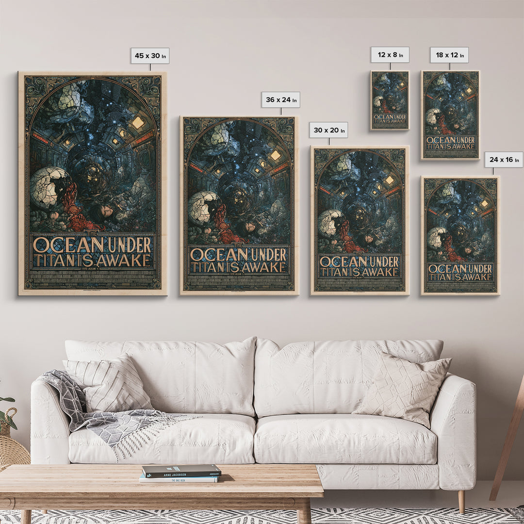 The Ocean Under Titan Is Awake, English Language Horror Movie Poster, Stained Glass Gothic Art, Cult Horror Poster, Canvas Print