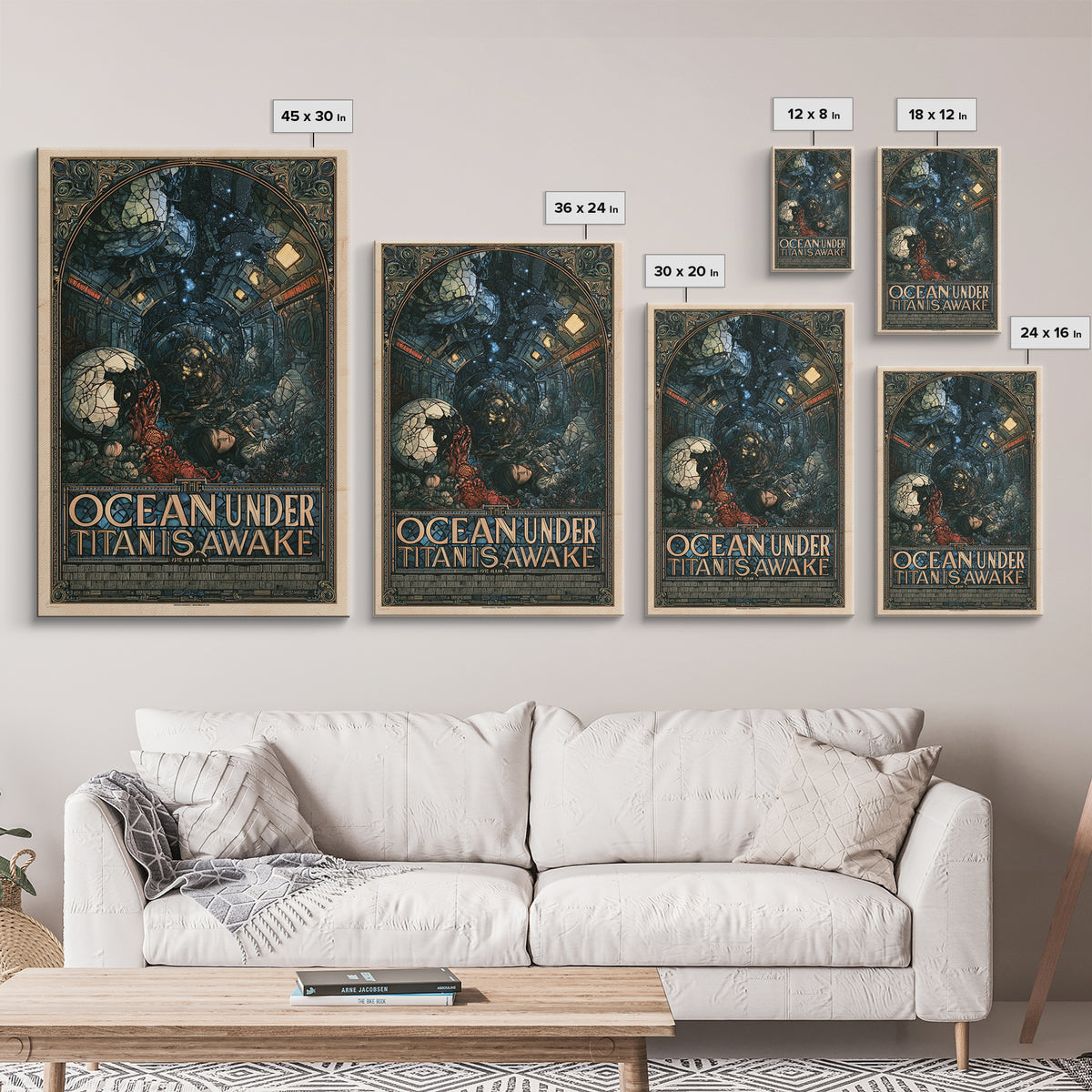 The Ocean Under Titan Is Awake, English Language Horror Movie Poster, Stained Glass Gothic Art, Cult Horror Poster, Canvas Print