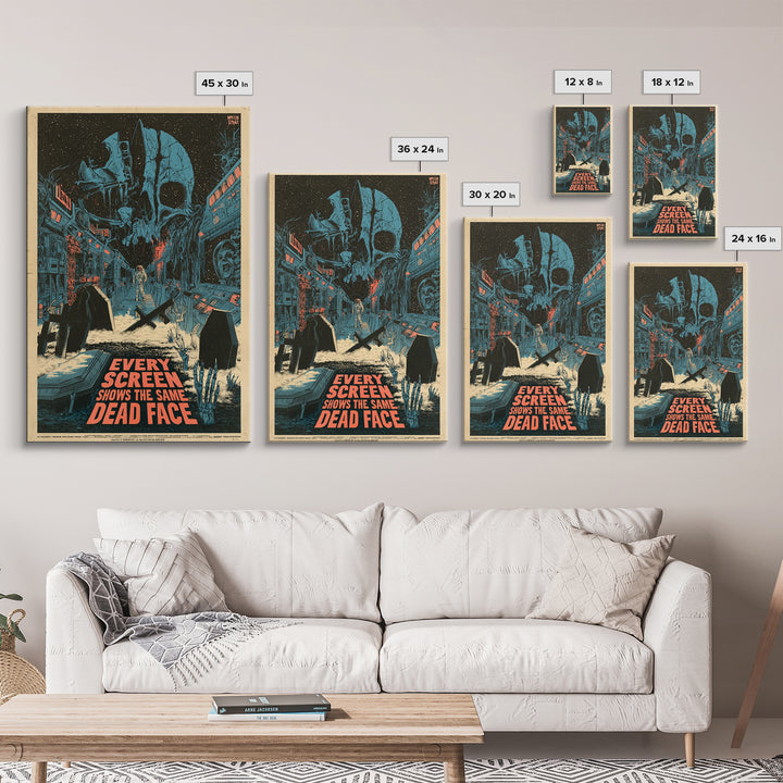Every Screen Shows The Same Dead Face, English Language Horror Movie Poster, Decadent Line Art, Gothic Cinema Wall Art