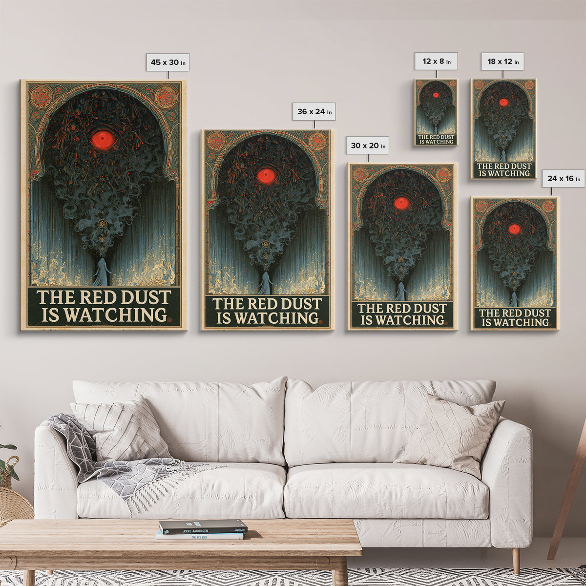 The Red Dust Is Watching, English Language Horror Movie Poster, Stained Glass Gothic Art, Retro Horror Movie Art, Framed Canvas Print