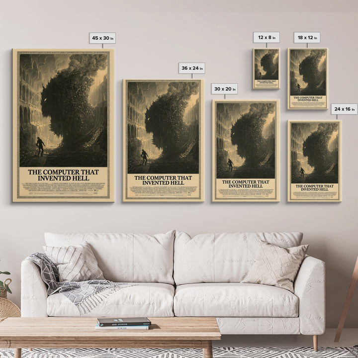 The Computer That Invented Hell, English Language Horror Movie Poster, Architectural Etching Art, Gothic Cinema Wall Art
