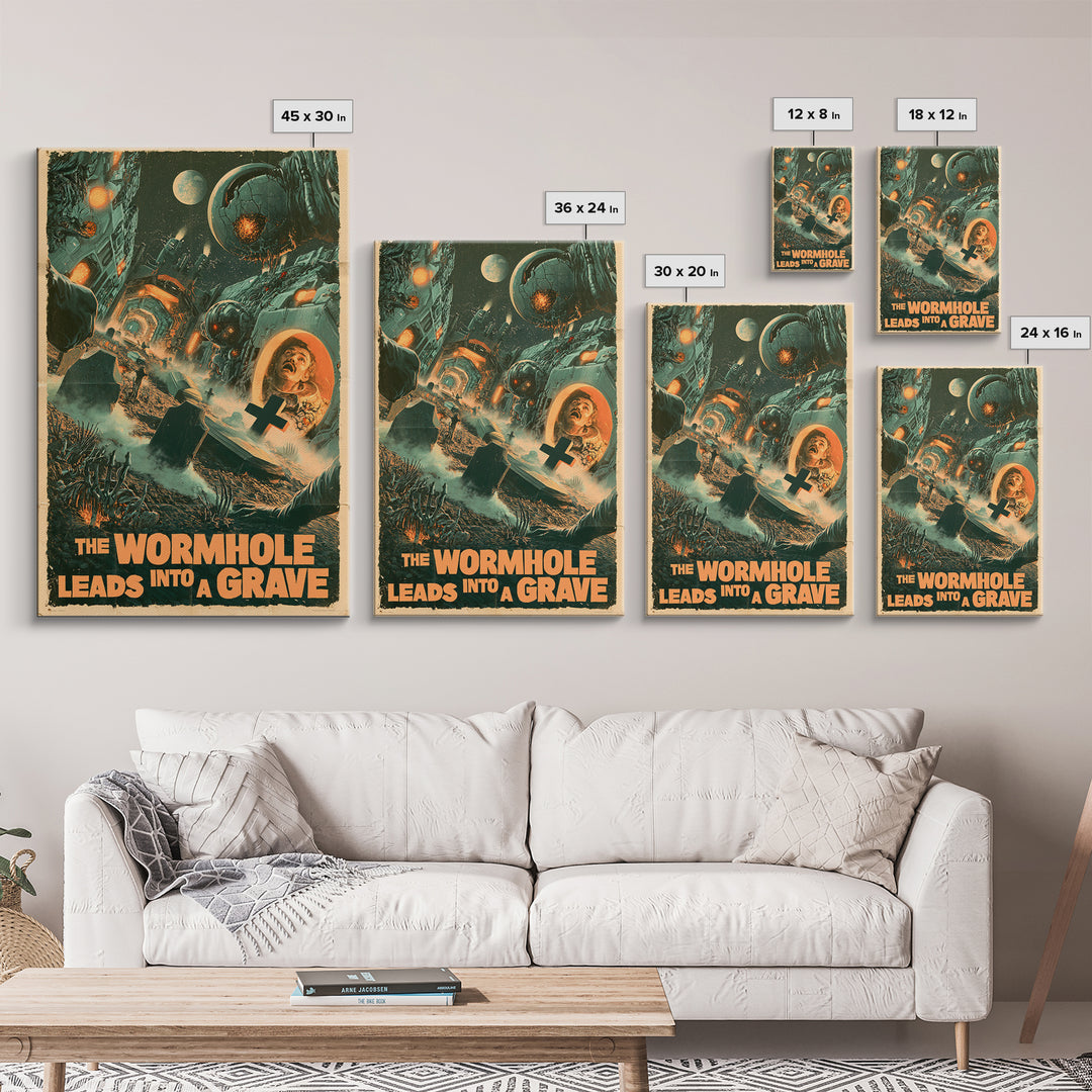 The Wormhole Leads Into A Grave, English Language Horror Movie Poster, Giallo Horror Art, Gothic Cinema Wall Art, Canvas Print