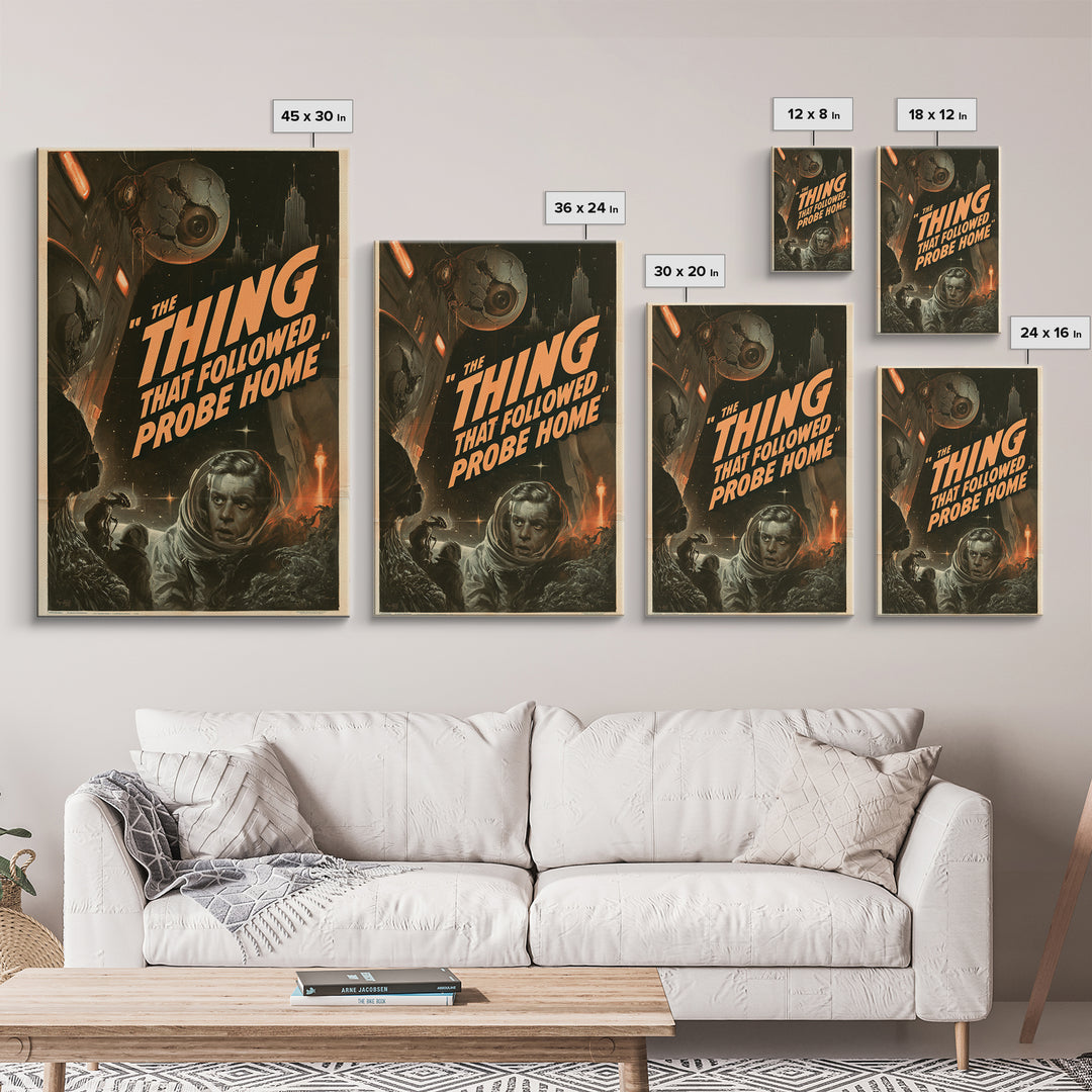 The Thing That Followed The Probe Home, English Language Horror Movie Poster, 1930s Horror Art, Classic Monster Poster, Canvas Print