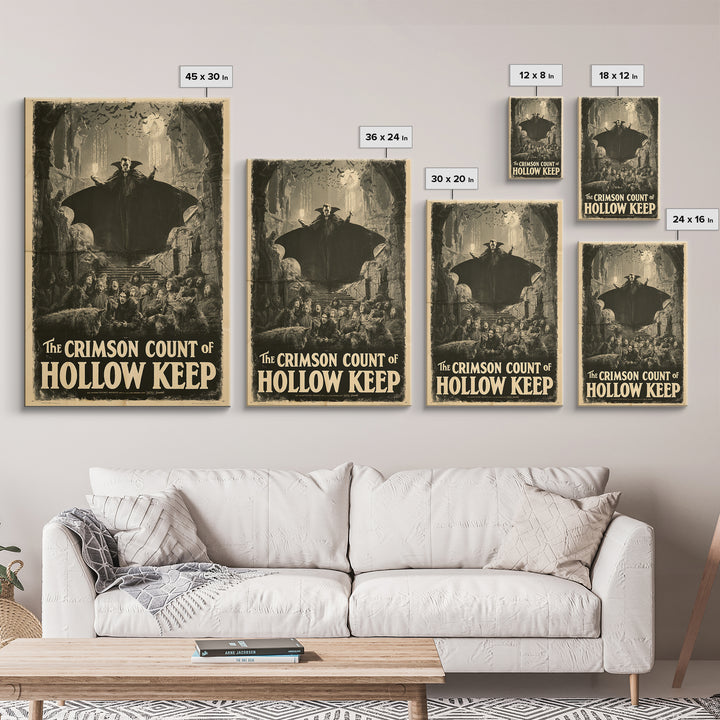 The Crimson Count Of Hollow Keep, English Language Horror Movie Poster, 1930s Horror Art, Classic Monster Poster, Framed Canvas Print