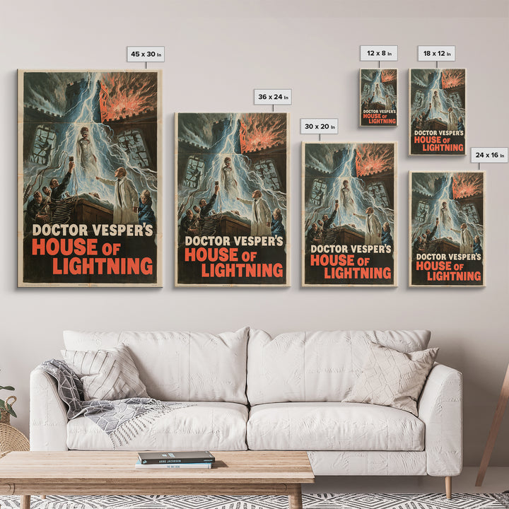 Doctor Vesper'S House Of Lightning, English Language Horror Movie Poster, 1960s Horror Art, Gothic Cinema Wall Art, Canvas Print