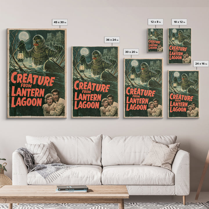 Creature From Lantern Lagoon, English Language Horror Movie Poster, 1950s Creature-Feature One-Sheet Inspired Art, Gothic Cinema Wall Art