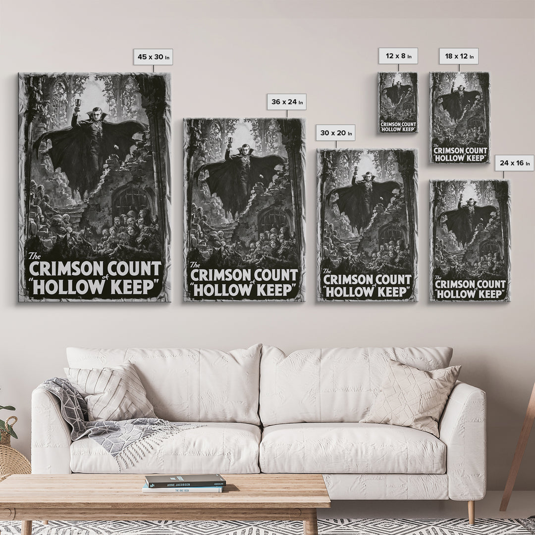 The Crimson Count Of Hollow Keep, English Language Horror Movie Poster, 1930s Horror Art, Gothic Cinema Wall Art, Framed Canvas Print