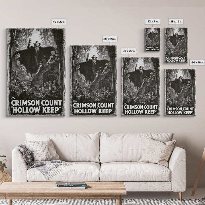 The Crimson Count Of Hollow Keep, English Language Horror Movie Poster, 1930s Horror Art, Gothic Cinema Wall Art, Framed Canvas Print