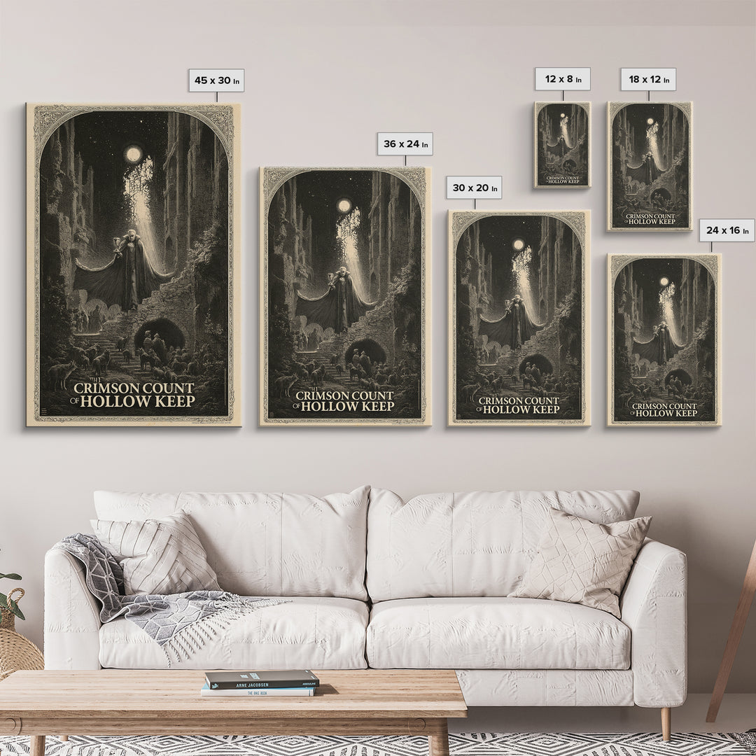 The Crimson Count Of Hollow Keep, English Language Horror Movie Poster, Gothic Engraving Art, Cult Horror Poster, Canvas Print