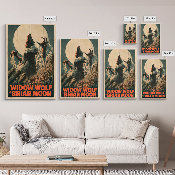The Widow Wolf Of Briar Moon, English Language Horror Movie Poster, 1970s Horror Art, Retro Horror Movie Art, Framed Canvas Print