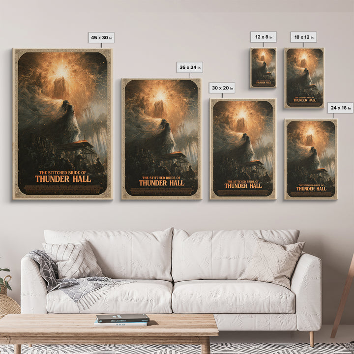 The Stitched Bride Of Thunder Hall, English Language Horror Movie Poster, Apocalyptic Romantic Art, Retro Horror Movie Art