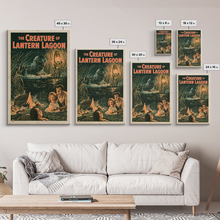 The Creature Of Lantern Lagoon, English Language Horror Movie Poster, 1950s Creature-Feature One-Sheet Inspired Art, Cult Horror Poster