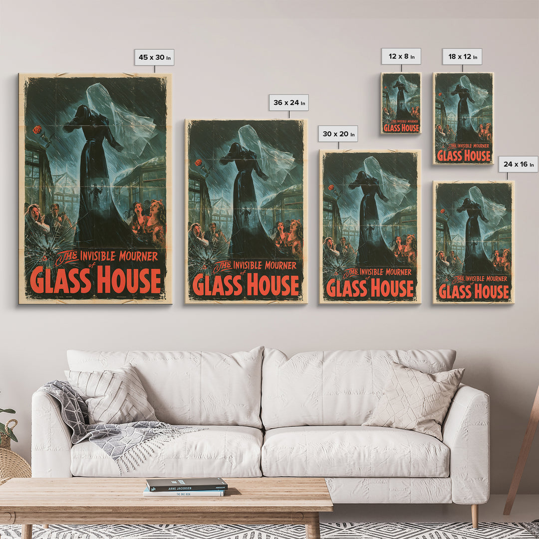The Invisible Mourner Of Glass House, English Language Horror Movie Poster, 1940s Horror Art, Retro Horror Movie Art, Canvas Print