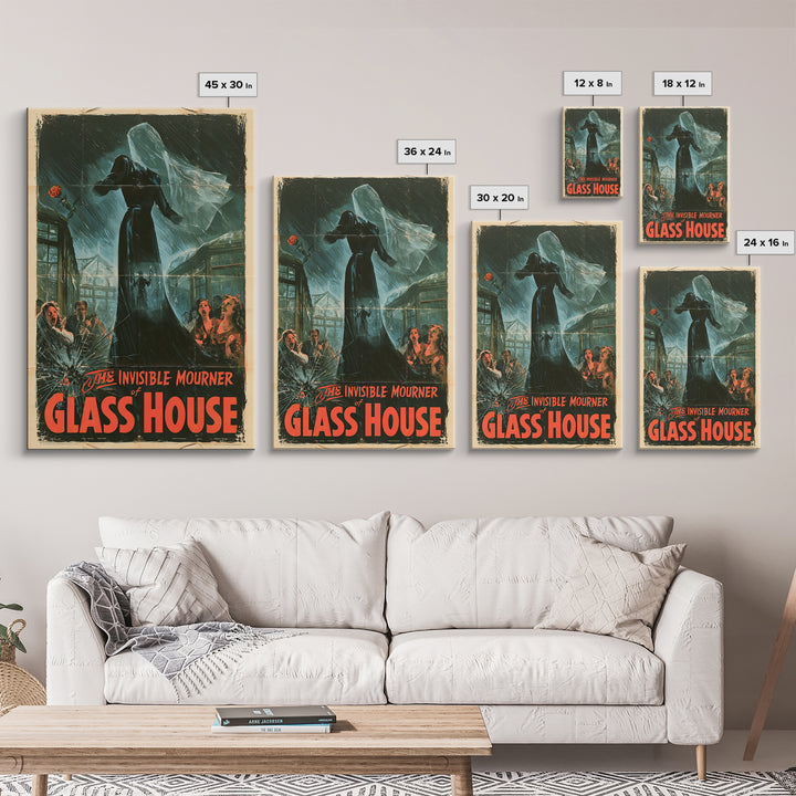 The Invisible Mourner Of Glass House, English Language Horror Movie Poster, 1940s Horror Art, Retro Horror Movie Art, Canvas Print