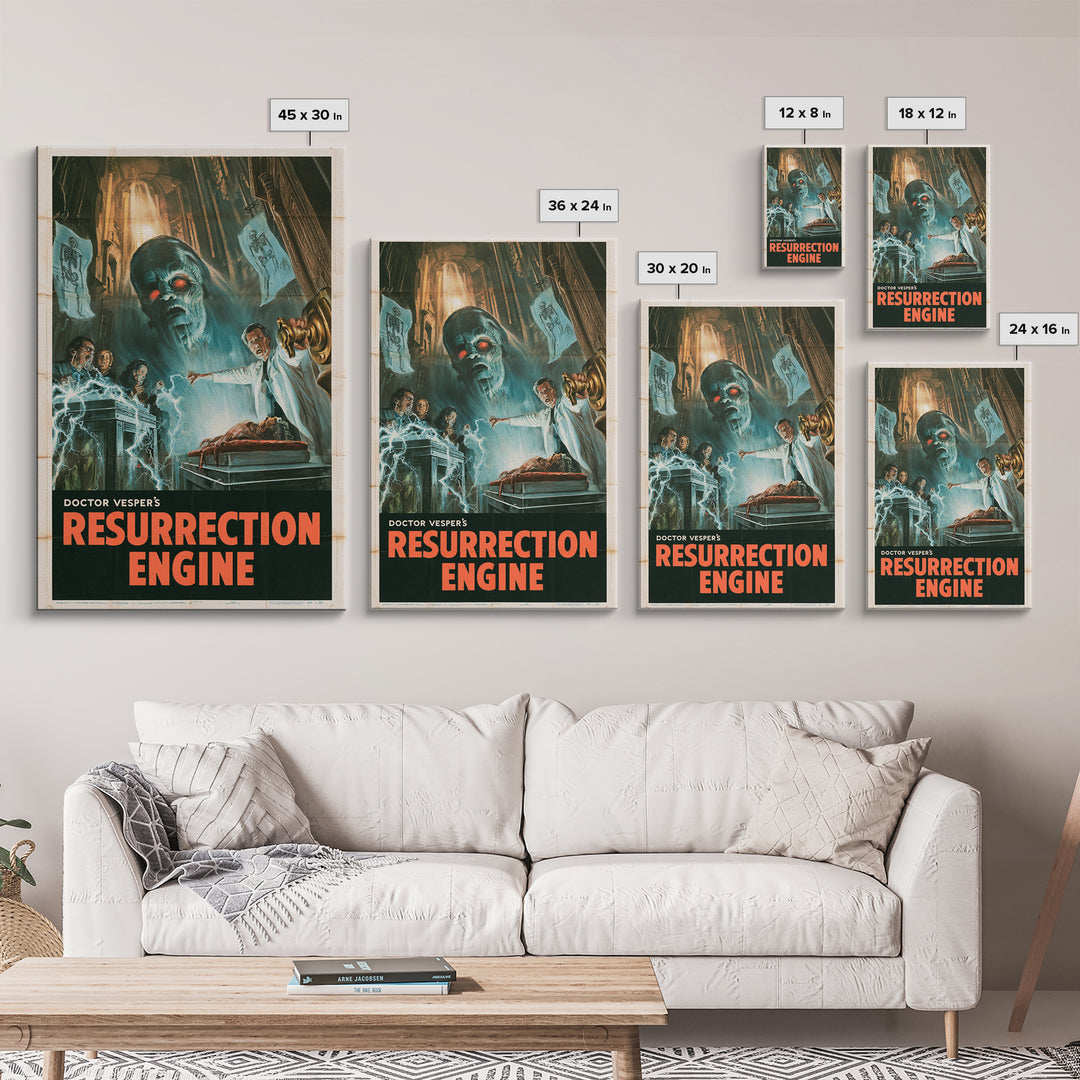 Doctor Vesper'S Resurrection Engine, English Language Horror Movie Poster, 1950s Horror Art, Classic Monster Poster, Framed Canvas Print