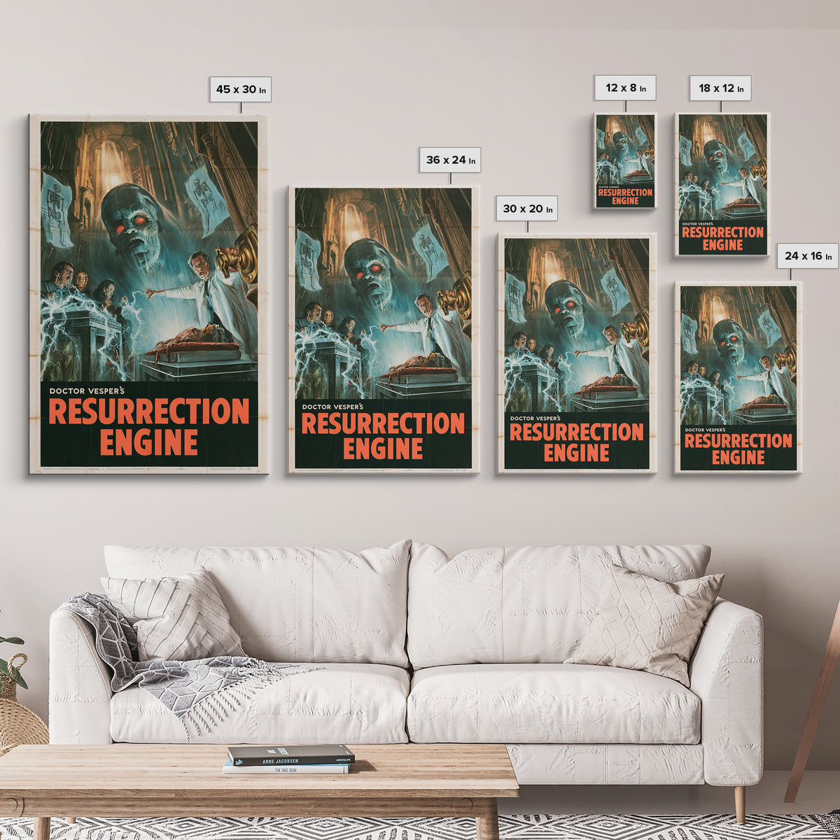 Doctor Vesper'S Resurrection Engine, English Language Horror Movie Poster, 1950s Horror Art, Classic Monster Poster, Framed Canvas Print