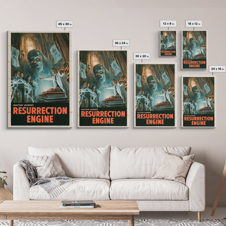 Doctor Vesper'S Resurrection Engine, English Language Horror Movie Poster, 1950s Horror Art, Classic Monster Poster, Framed Canvas Print
