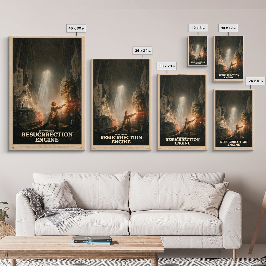 Doctor Vesper'S Resurrection Engine, English Language Horror Movie Poster, Gothic Engraving Art, Classic Monster Poster