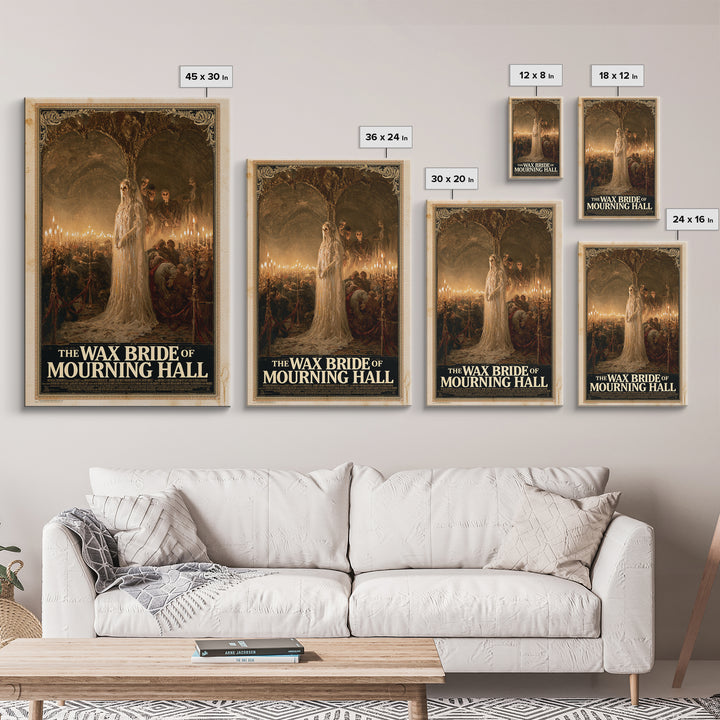 The Wax Bride Of Mourning Hall, English Language Horror Movie Poster, Grotesque Carnival Art, Gothic Cinema Wall Art, Framed Canvas Print