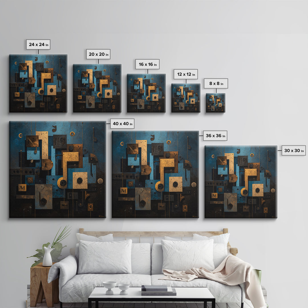 Musical Notes as Abstract Floating Shapes Without Framed Canvas Print, Music Studio Art, Music, Studio Decor, Fine Art, Rhythm, MSA-1x1-12