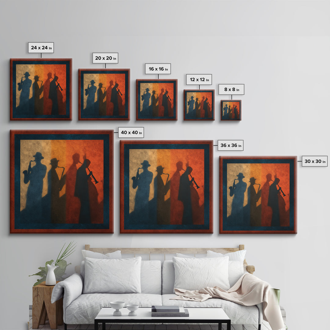 Jazz Quartet Silhouettes Canvas Print, Music Studio Art, Music Posters, Studio Decor, Oil Painting, Rhythm, Music Lover, MSA-1x1-22