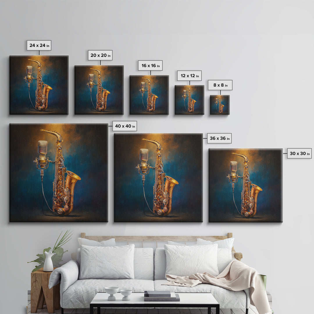 Microphone Portrait with Golden Spotlight Canvas Print, Music Studio Art, Painting from Photo, Studio Decor, Fine Art, Rhythm, MSA-1x1-31