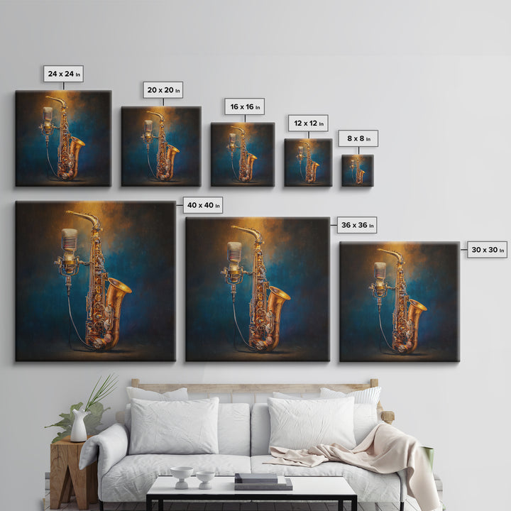 Microphone Portrait with Golden Spotlight Canvas Print, Music Studio Art, Painting from Photo, Studio Decor, Fine Art, Rhythm, MSA-1x1-31