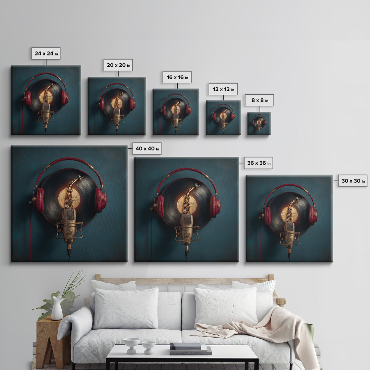 Headphones Around a Glowing Record Canvas Print, Music Studio Art, Music Posters, Studio Decor, Fine Art, Rhythm, Music Lover, MSA-1x1-35