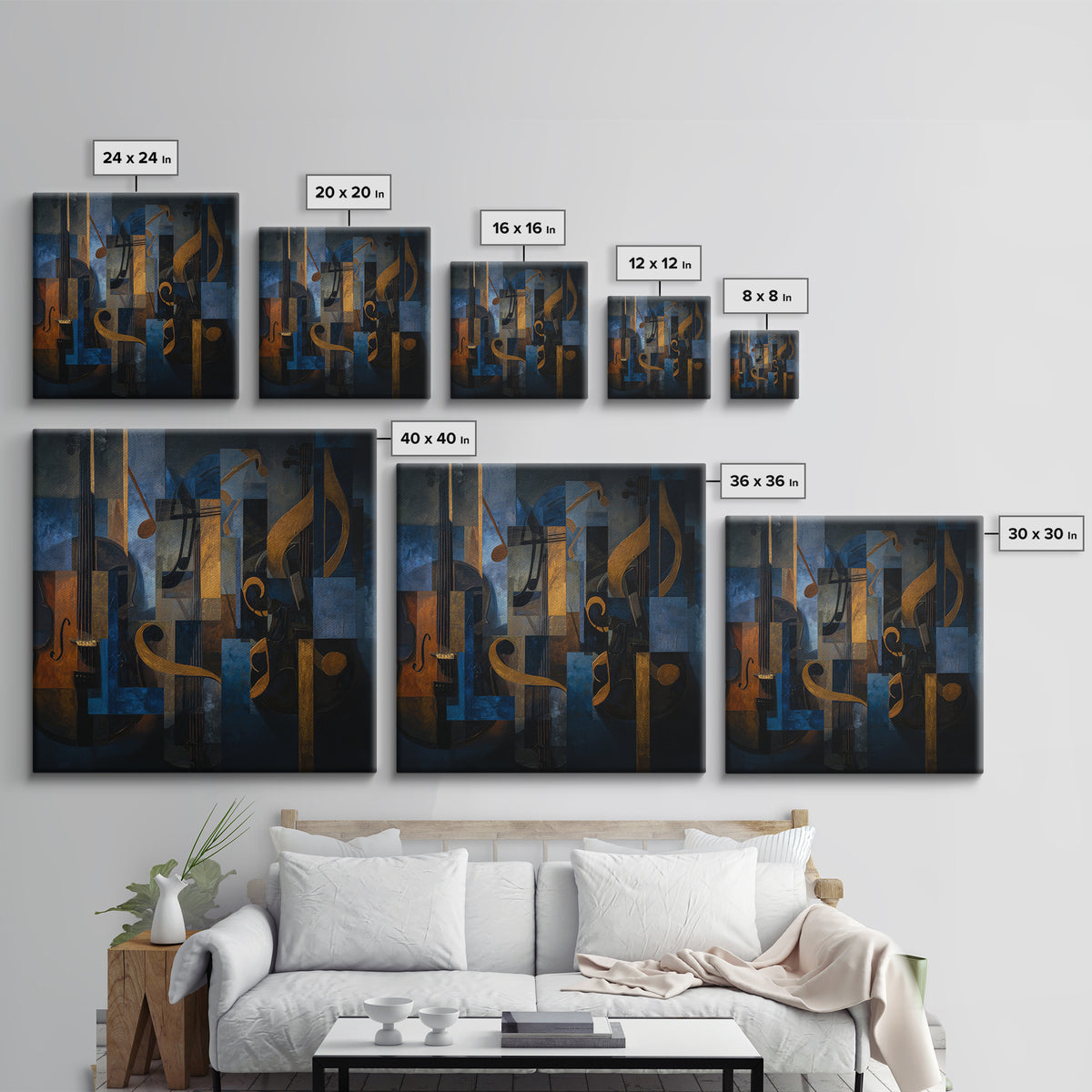 Musical Notes as Abstract Floating Shapes Without Canvas Print, Music Studio Art, Custom Painting, Studio Decor, Abstract Art, MSA-1x1-36