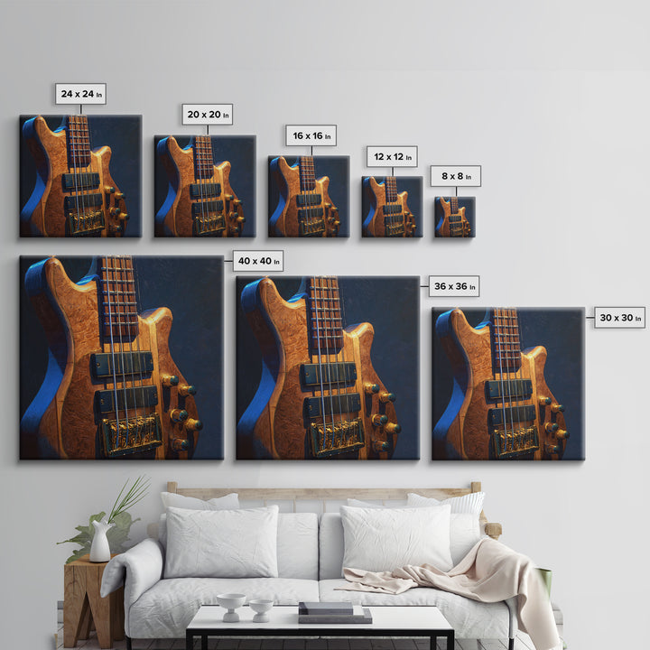 Bass Guitar Closeup Framed Canvas Print, Music Studio Art, Music Lover, Studio Decor, Oil Painting, Rhythm, Minimalist Decor, MSA-1x1-37
