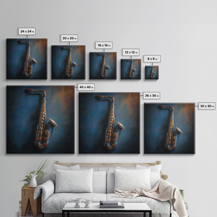 Jazz Saxophone with Smoky Blue Background Canvas Print, Music Studio Art, Personalized Art, Studio Decor, Fine Art, Rhythm, MSA-1x1-50