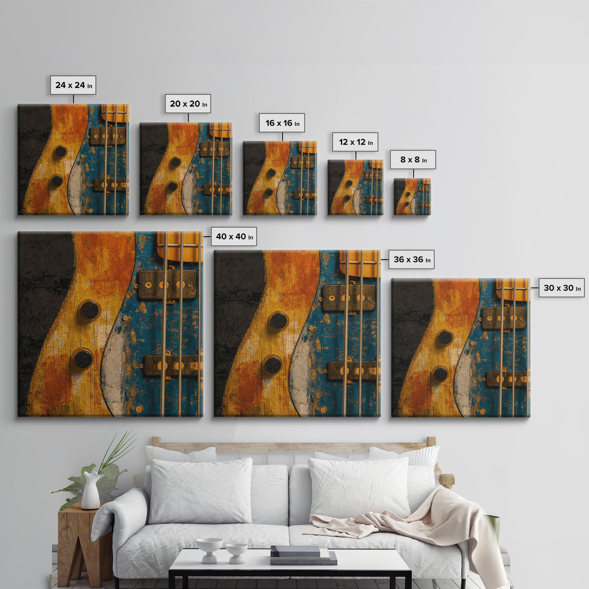 Bass Guitar Closeup Framed Canvas Print, Music Studio Art, Music Lover, Studio Decor, Oil Painting, Rhythm, Minimalist Decor, MSA-1x1-61