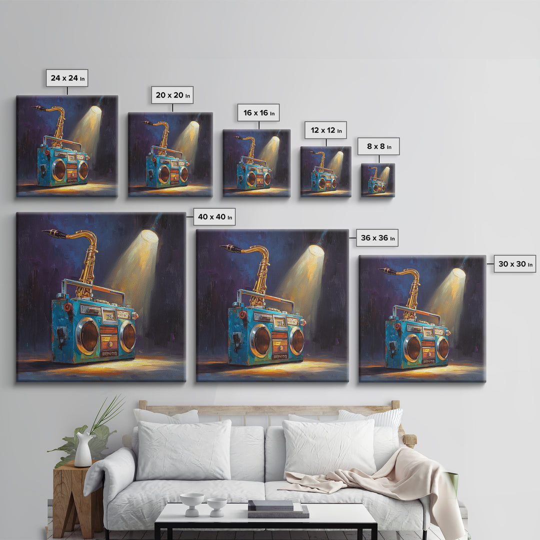 Hip Hop Boombox Framed Canvas Print, Music Studio Art, Gallery Decor, Studio Decor, Fine Art, Rhythm, Contemporary Art, MSA-1x1-65