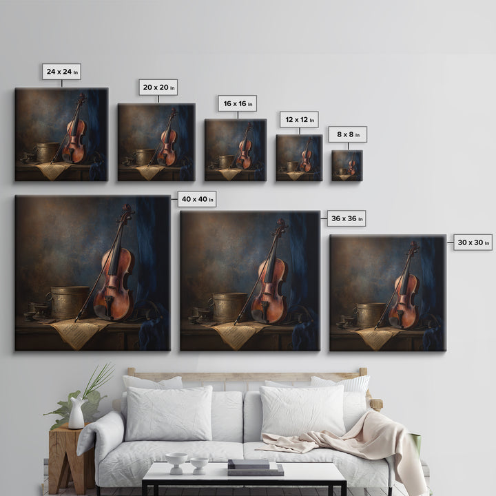 Violin and Bow Framed Canvas Print, Music Studio Art, Textured Painting, Studio Decor, Fine Art, Rhythm, Custom Painting, MSA-1x1-88