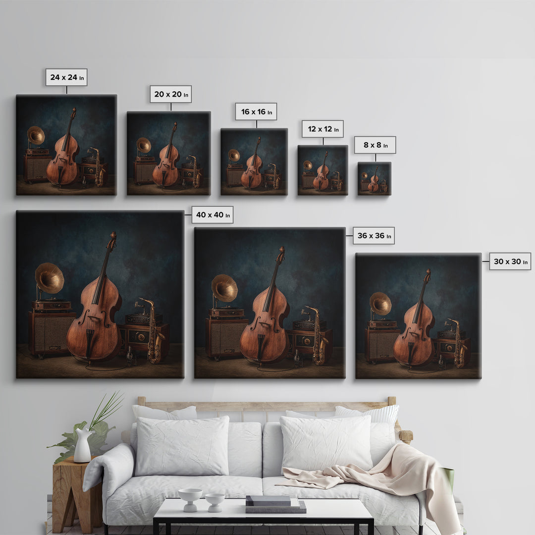 Cello Leaning Against Dark Velvet Backdrop Canvas Print, Music Studio Art, Gifts for Musicians, Studio Decor, Fine Art, Rhythm, MSA-1x1-9