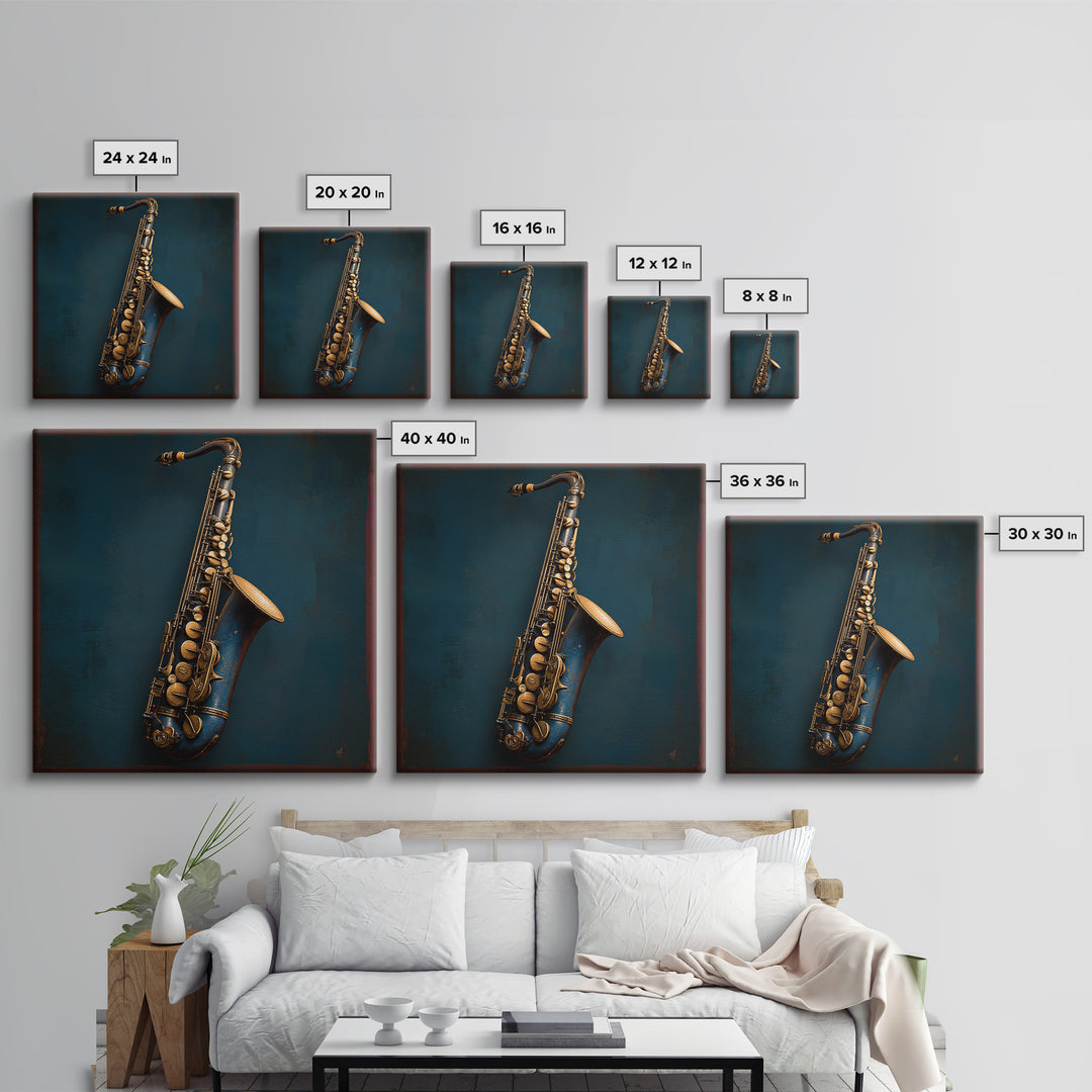 Jazz Saxophone with Smoky Blue Background Canvas Print, Music Studio Art, Boho Decor, Studio Decor, Fine Art, Rhythm, MSA-1x1-98