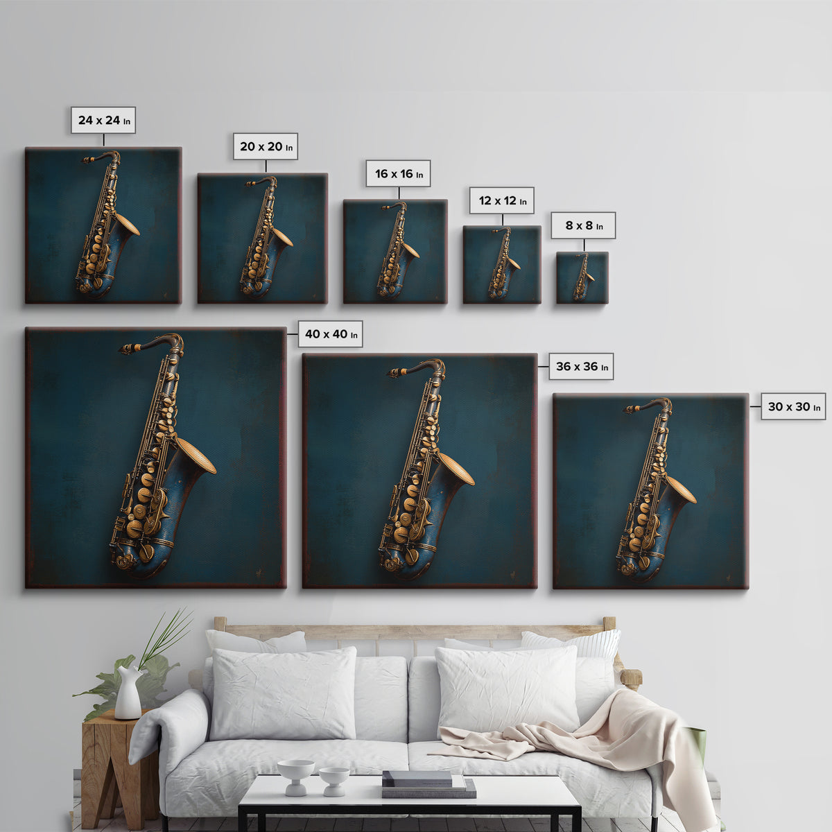 Jazz Saxophone with Smoky Blue Background Canvas Print, Music Studio Art, Boho Decor, Studio Decor, Fine Art, Rhythm, MSA-1x1-98