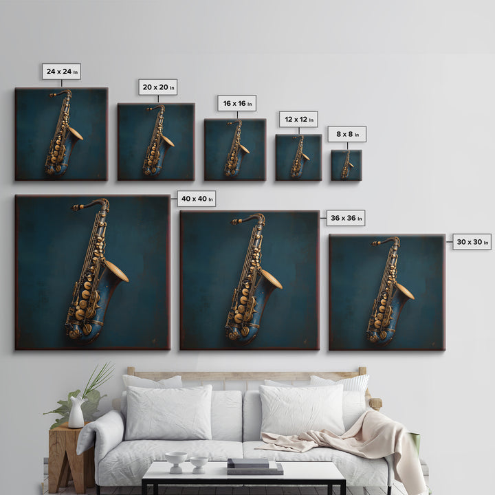 Jazz Saxophone with Smoky Blue Background Canvas Print, Music Studio Art, Boho Decor, Studio Decor, Fine Art, Rhythm, MSA-1x1-98
