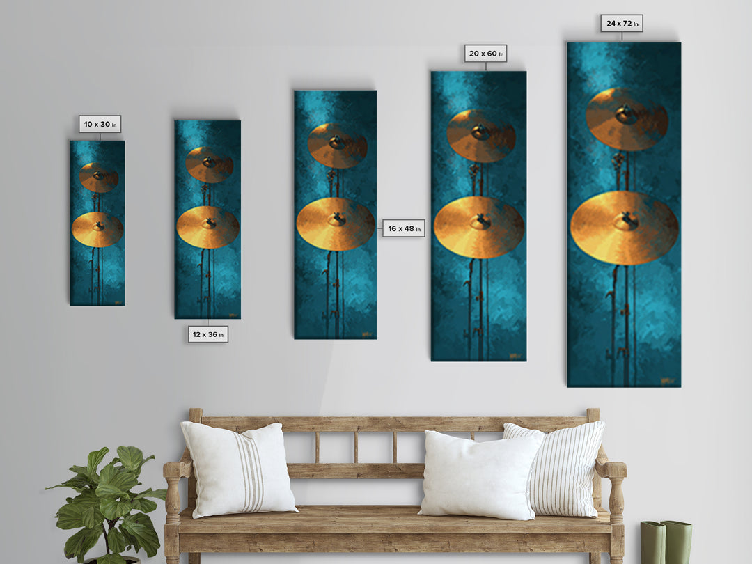 Gold Cymbal Closeup Canvas Print, Music Studio Art, Boho Decor, Studio Decor, Oil Painting, Rhythm, Printable Wall Art, MSA-1x3-12