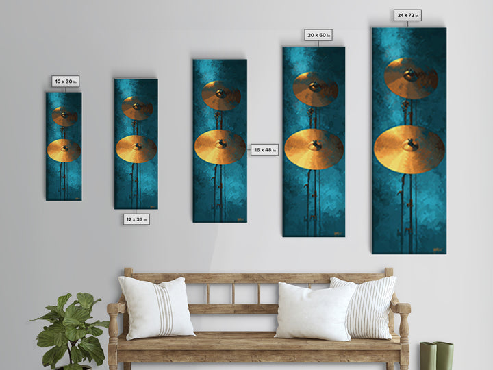 Gold Cymbal Closeup Canvas Print, Music Studio Art, Boho Decor, Studio Decor, Oil Painting, Rhythm, Printable Wall Art, MSA-1x3-12
