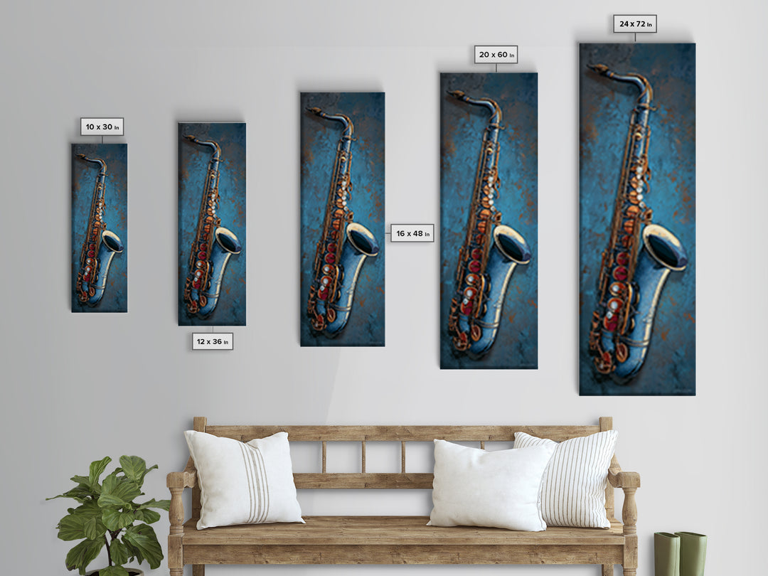 Jazz Saxophone with Smoky Blue Background Canvas Print, Music Studio Art, Teen Room Decor, Studio Decor, Fine Art, Rhythm, MSA-1x3-14